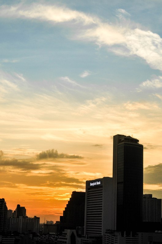 The sunset in Bangkok viewed from The Royal Saladaeng.