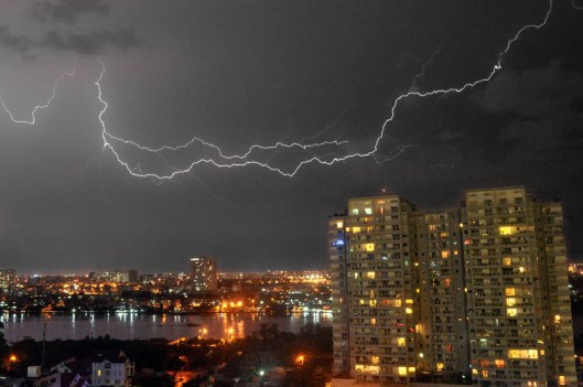 Ho Chi Minh City, Vietnam.  The night before we left for Nha Trang, there was a three-hour electrical storm in Ho Chi Minh.  Every few seconds these great bolts of lightning would rend the sky and light up the city as if daytime.  It was spectacular.
